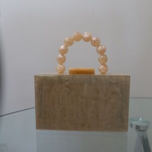 Acrylic Marble Pattern Top Handle Clutch Bag